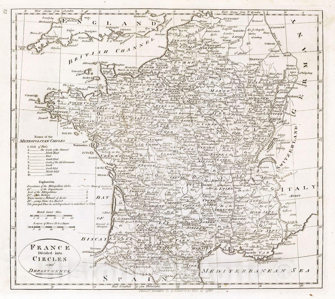 Historic Map : 1811 France Divided into Circles and Departments. - Vintage Wall Art
