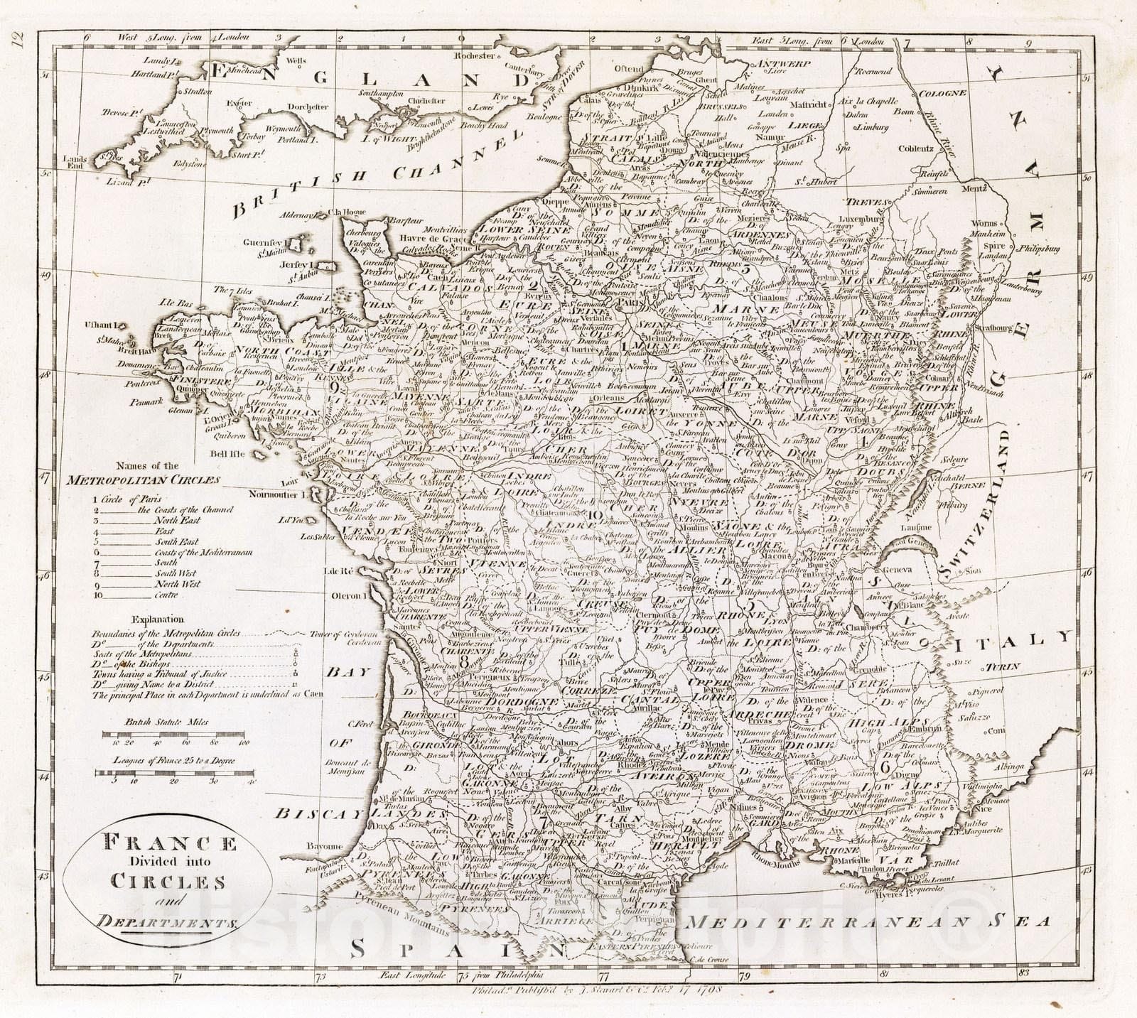 Historic Map : 1811 France Divided into Circles and Departments. - Vintage Wall Art