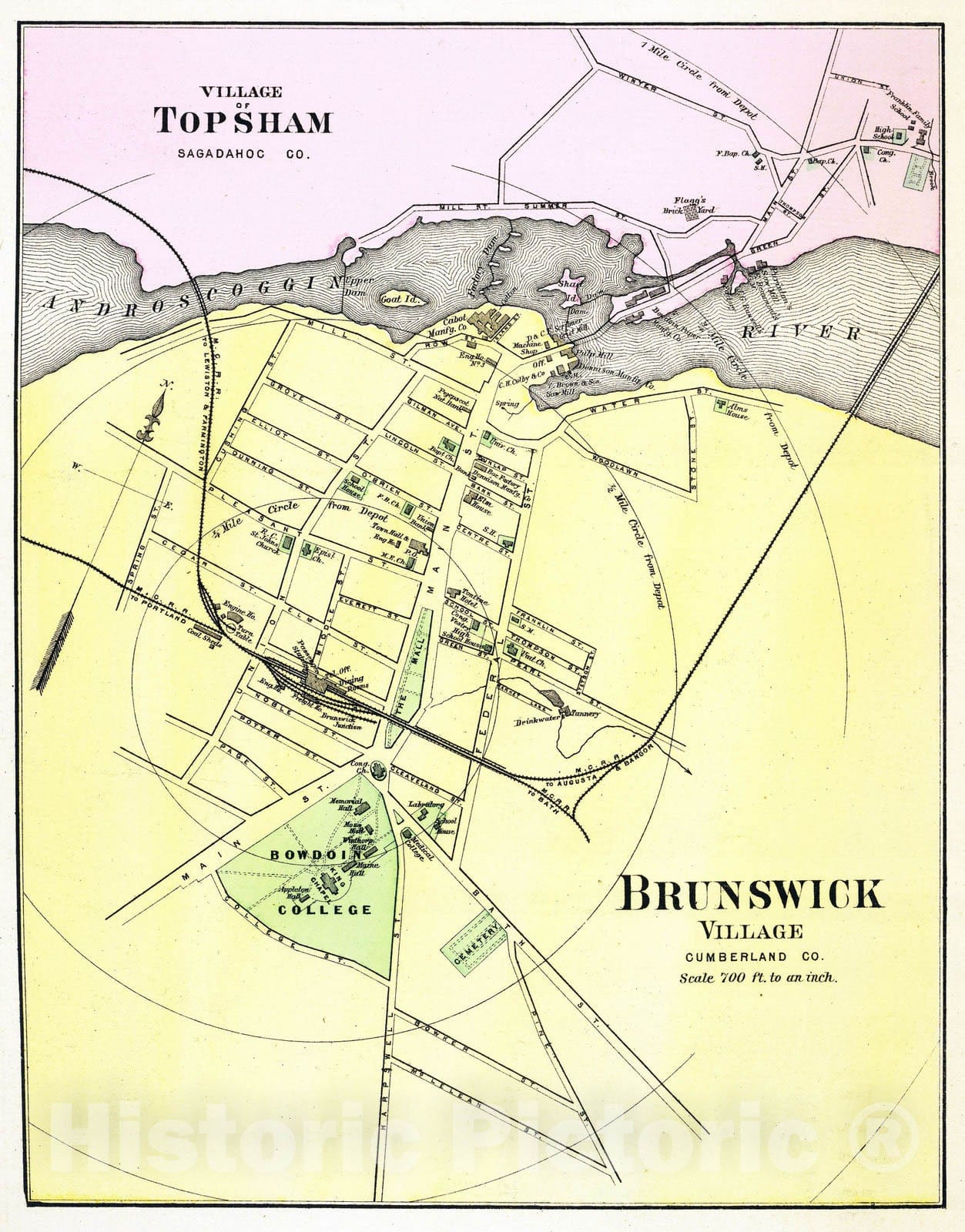 Historic Map : 1894 Brunswick, Topsham. - Vintage Wall Art