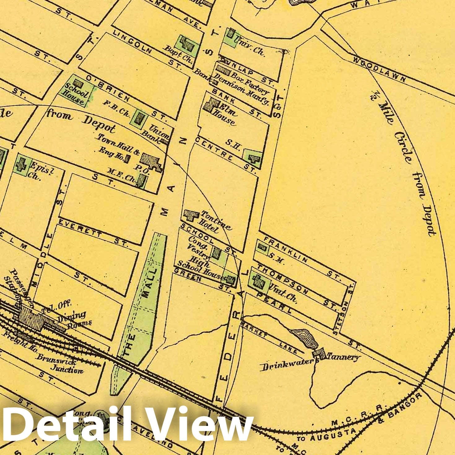 Brunswick and Topsham, Maine 1894 Railroad Map Print