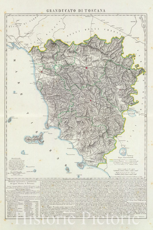 Tuscany, Italy 1852 - Hand-Colored Historical Map Print