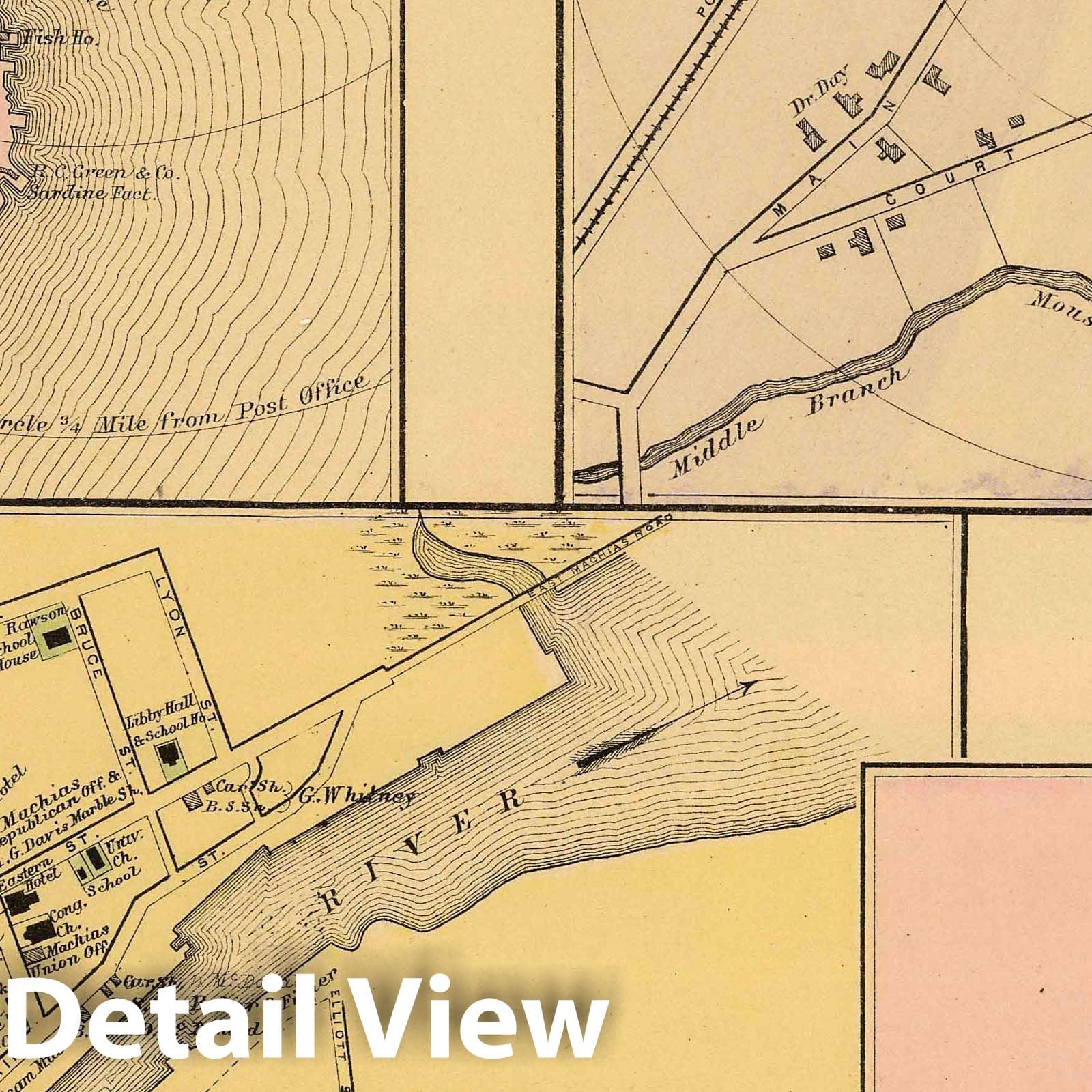 Machias, Eastport, Alfred, Kennebunk, Maine - Road Map, 1885 - Historical Atlas Print