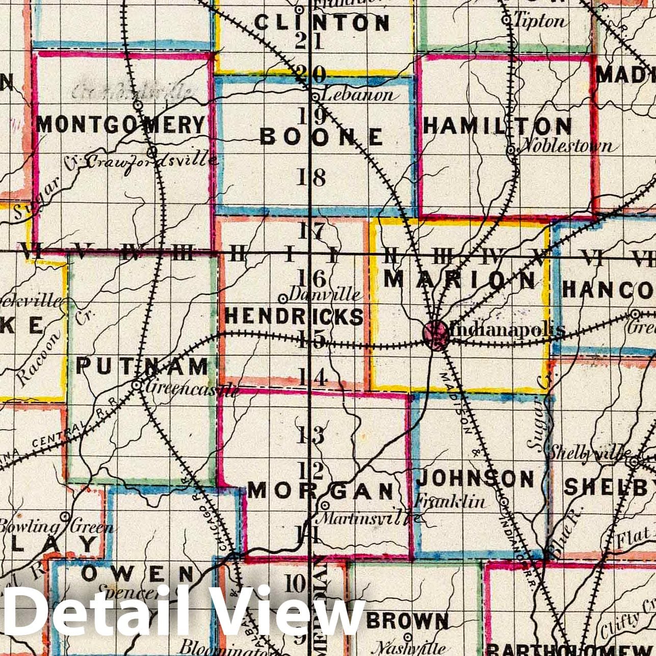 Indiana - Survey Map, 1866 - Historical Map Print