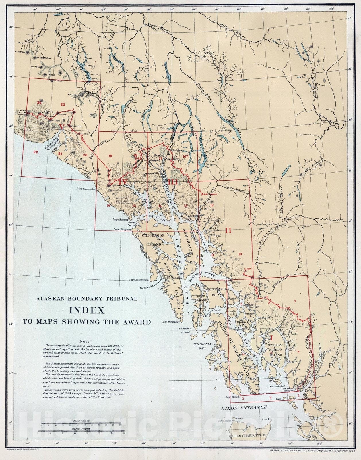 Alaska, British Columbia, Canada Boundary, 1904 - Historical Atlas Map Print