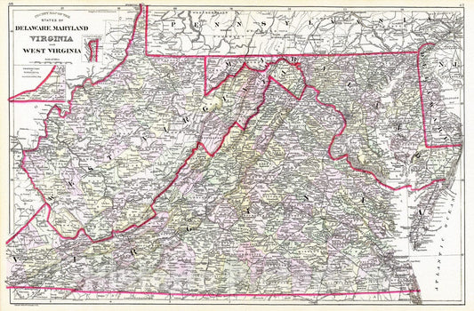 Historic Map : Delaware, 1890 Del, Md, Va, W. Va. , Vintage Wall Art