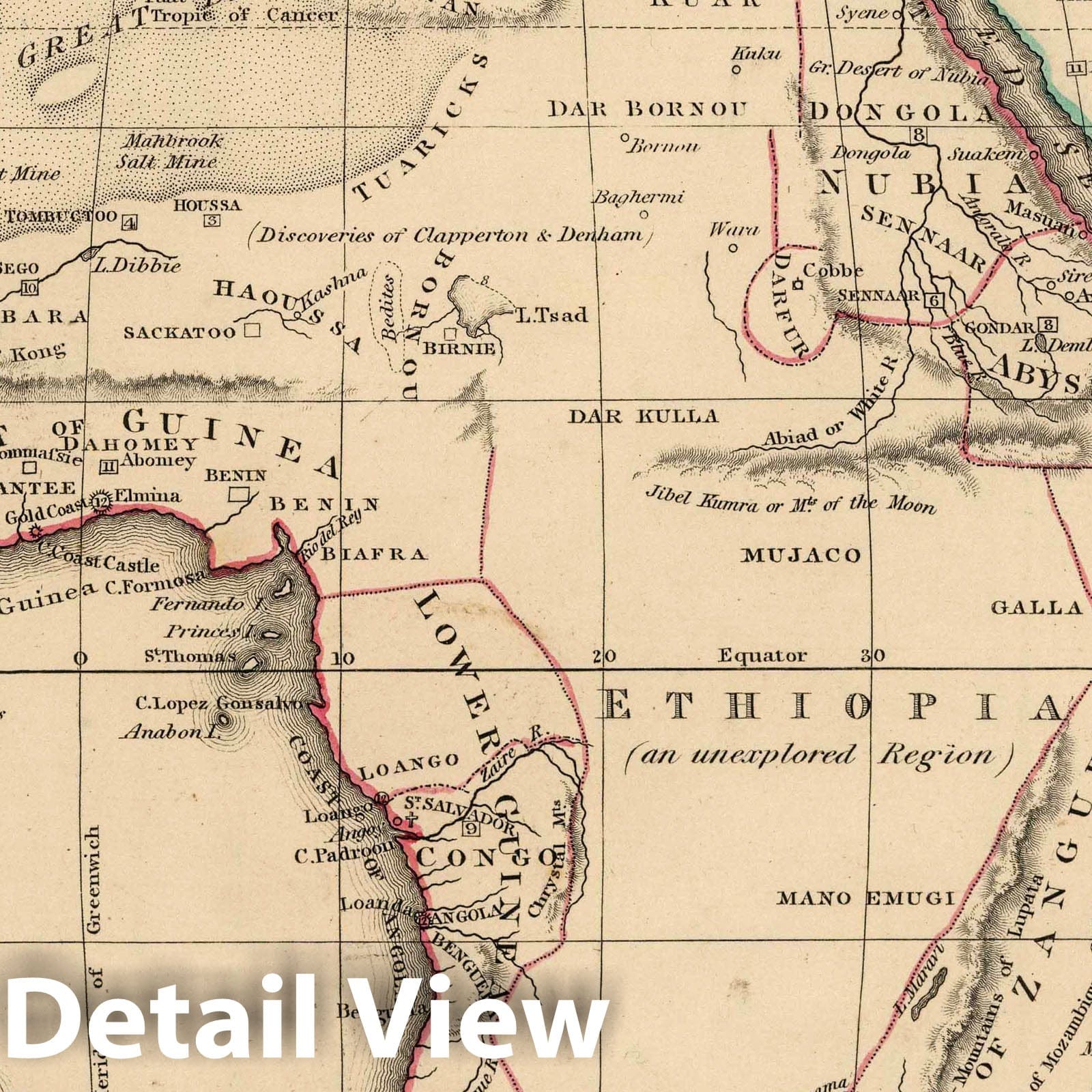 Africa - River Map, 1828 - Historical Map Print