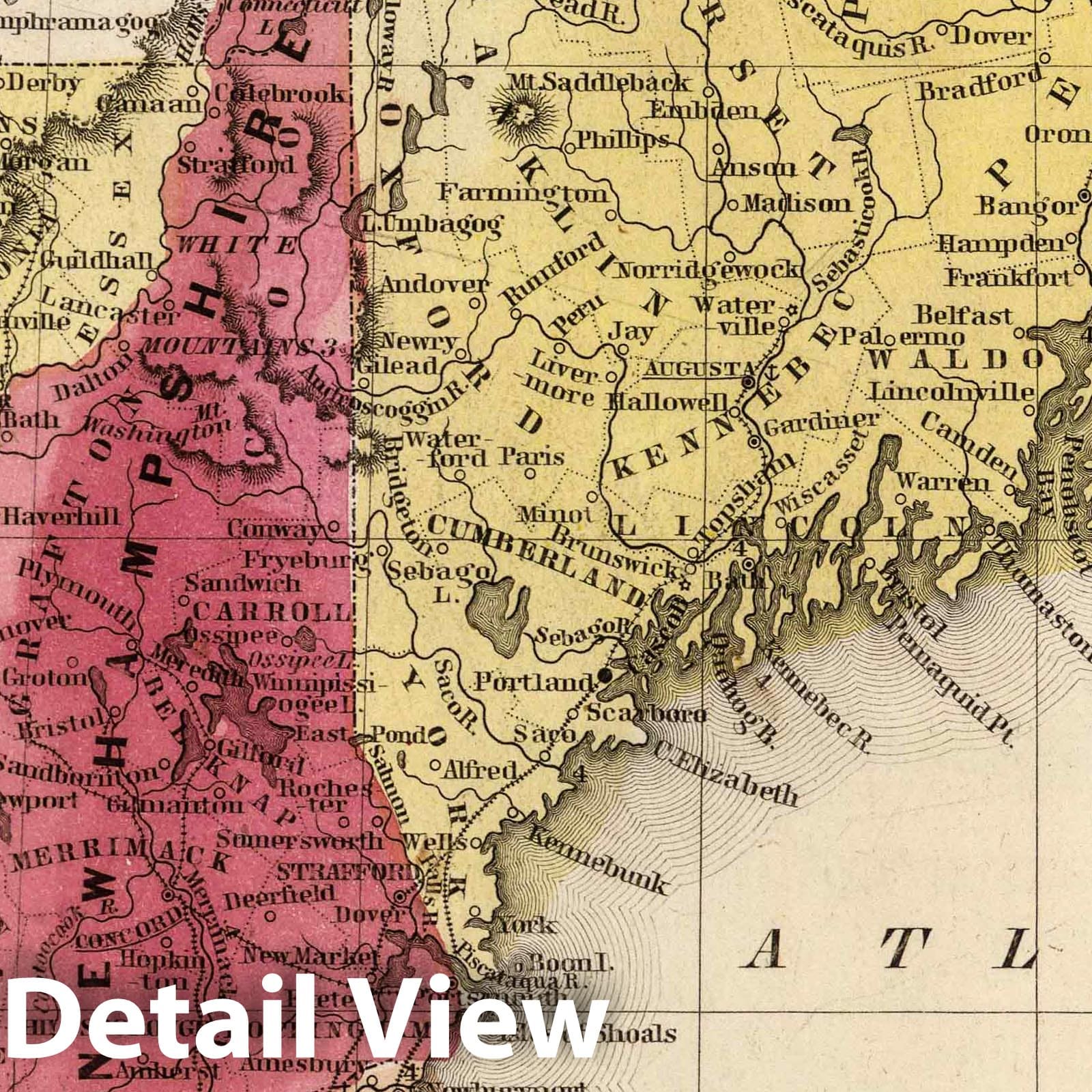 Northeastern United States - Physical and Political Map, 1849