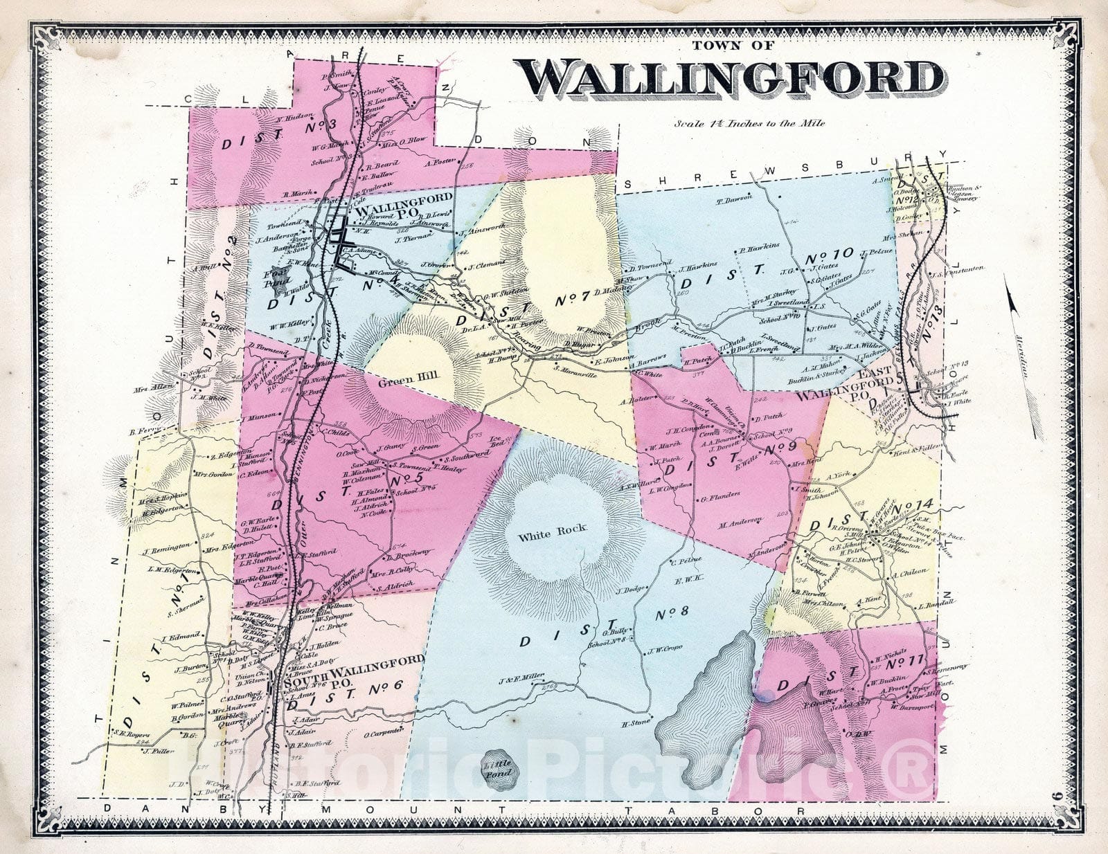 Historic Map : 1869 Wallingford, Rutland County, Vermont. - Vintage Wall Art
