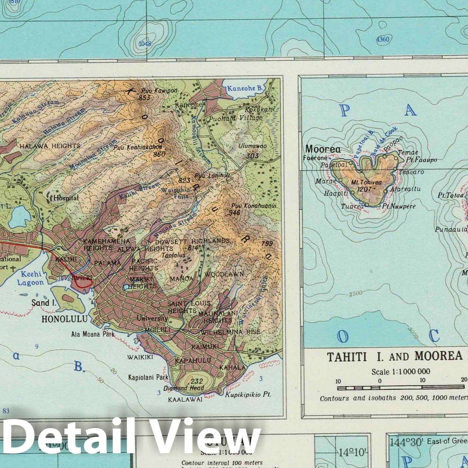 Pacific and Indian Oceans Islands - Physical Map, 1967 - Historical Atlas Print