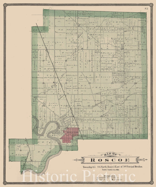Roscoe Township, Winnebago County, Illinois 1886 Historical Map Print
