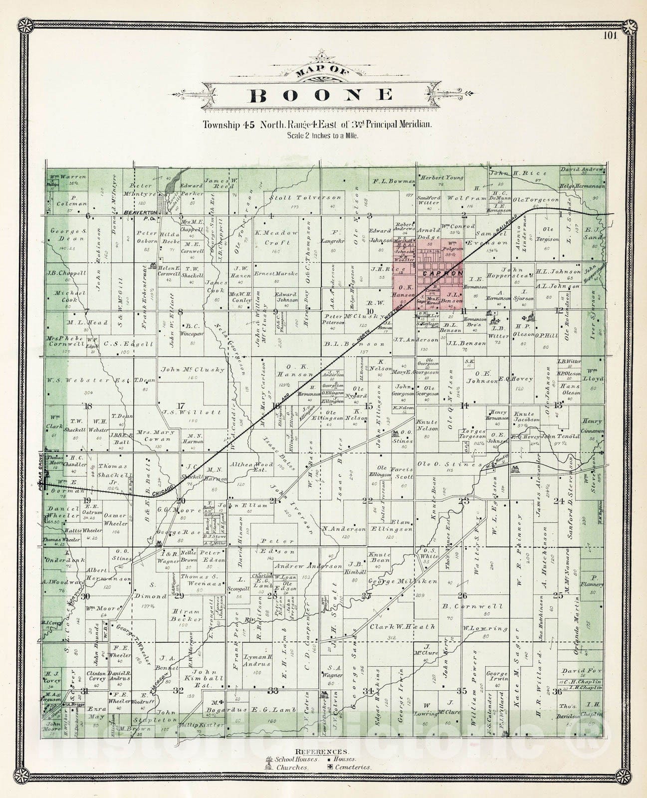 Historic Map : 1886 Boone Township, Boone County, Illinois. - Vintage Wall Art