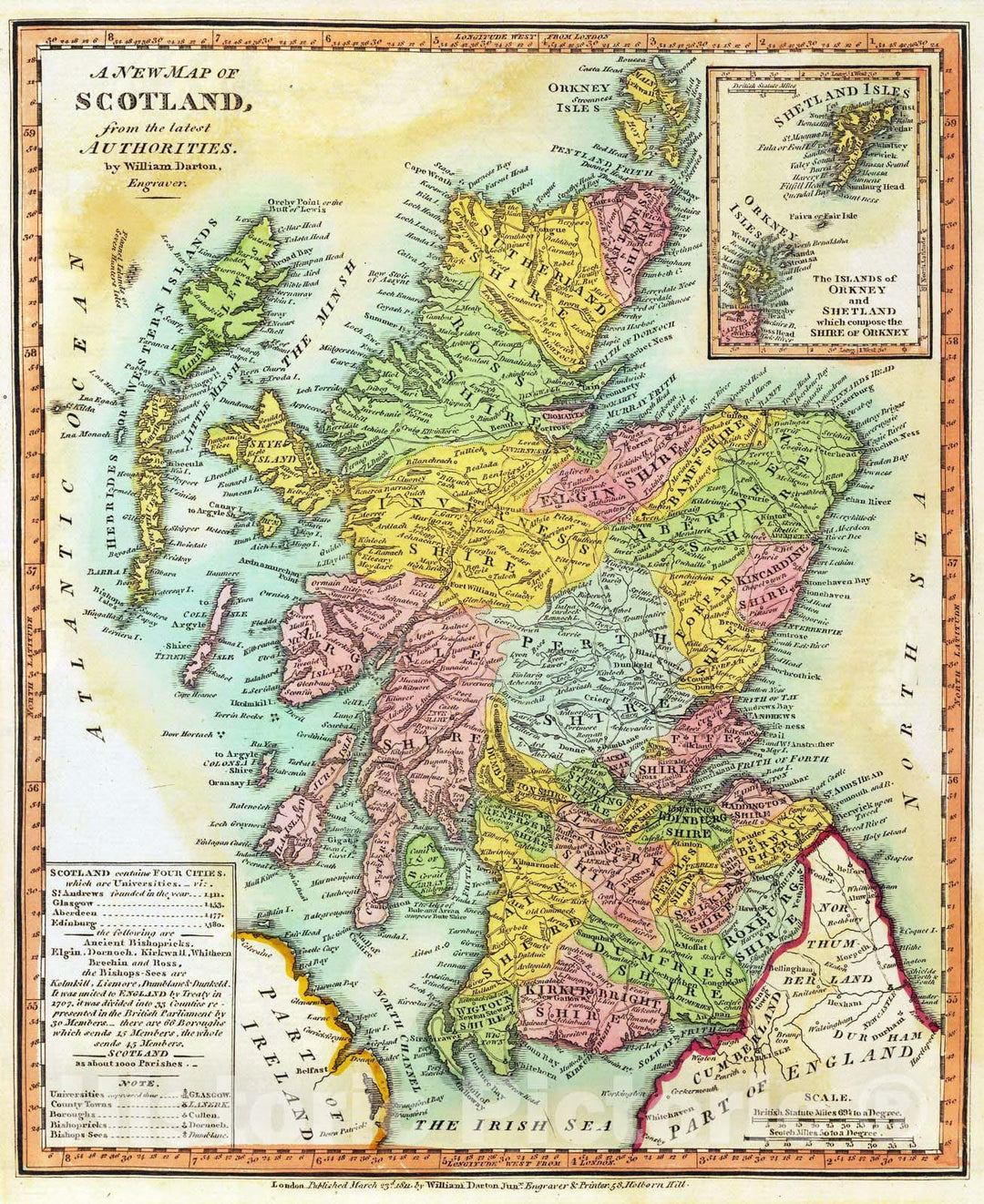 Historic Map : 1811 Scotland. v1 - Vintage Wall Art