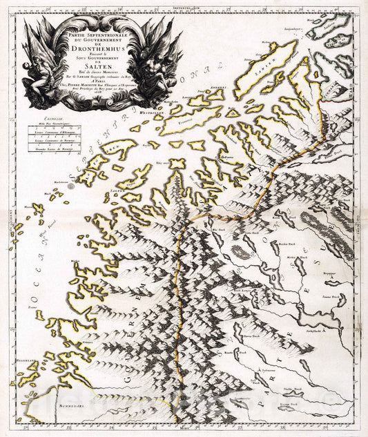 Historic Map : 1668 Northern Part of Dronthemhus, Norway. - Vintage Wall Art