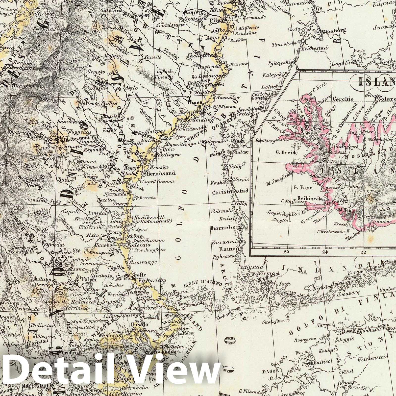 Sweden, Norway, Denmark, and Iceland, 1847 - Historical Map Print
