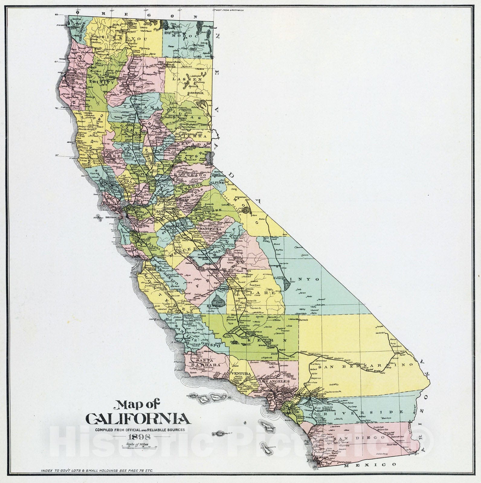Historic Map : 1898 California. - Vintage Wall Art