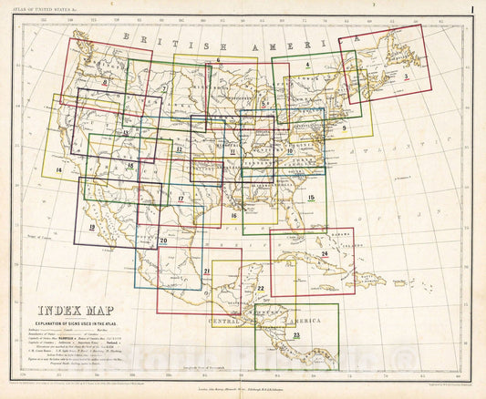 Historic Map : National Atlas - 1857 Index Map. Explanation of Signs Used In The Atlas. - Vintage Wall Art