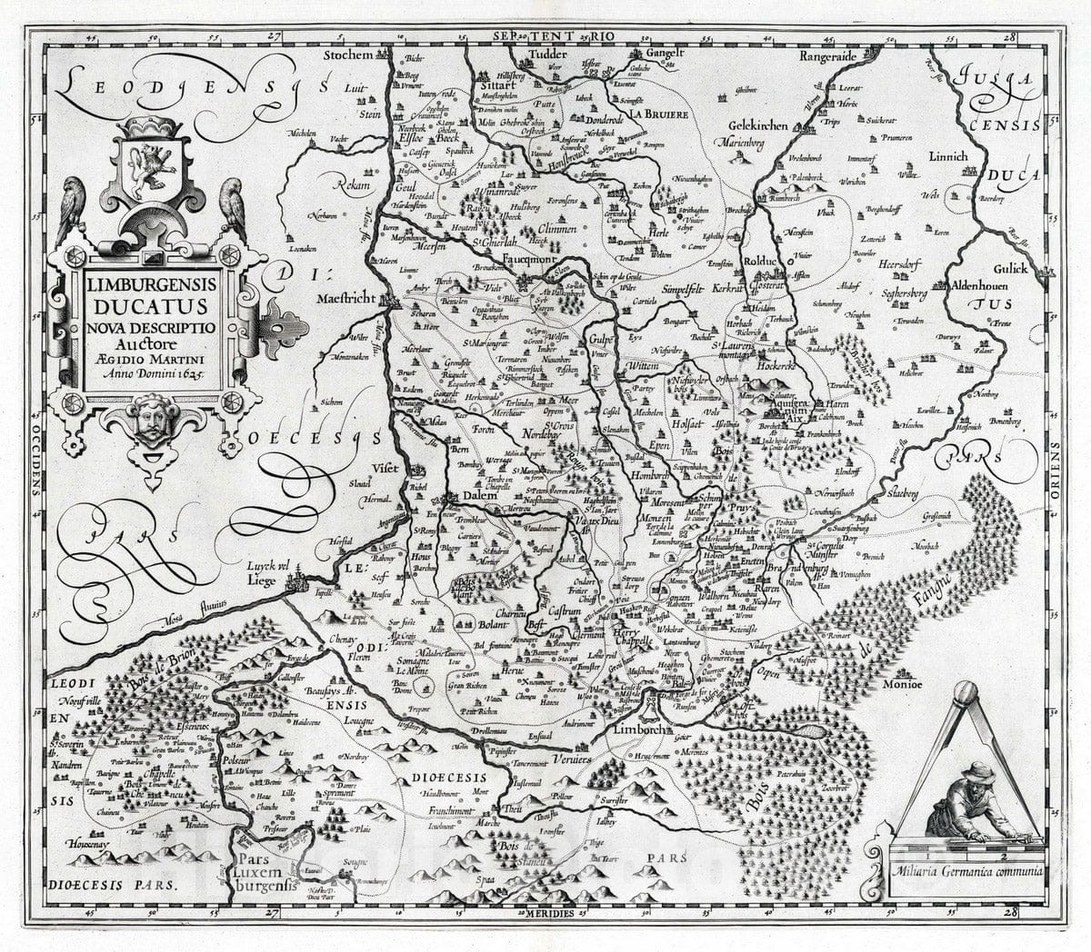 Historic Map : Limberg (Belgium) 1625 Limburgensis Ducatus Nova Descriptio. , Vintage Wall Art