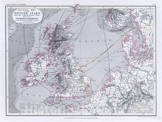 Historic Map : 1850 British Isles - Physical Geography. - Vintage Wall Art