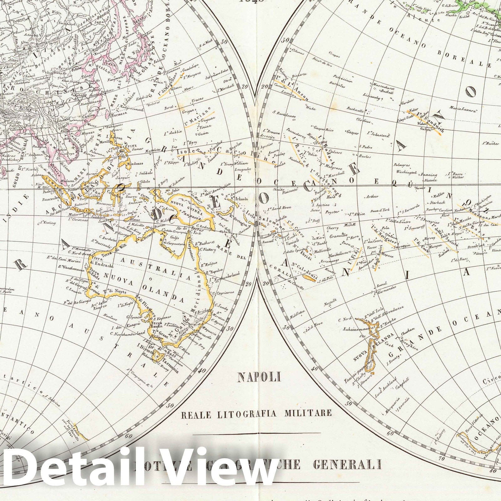 World in Two Hemispheres, 1843 - Historical Map Print