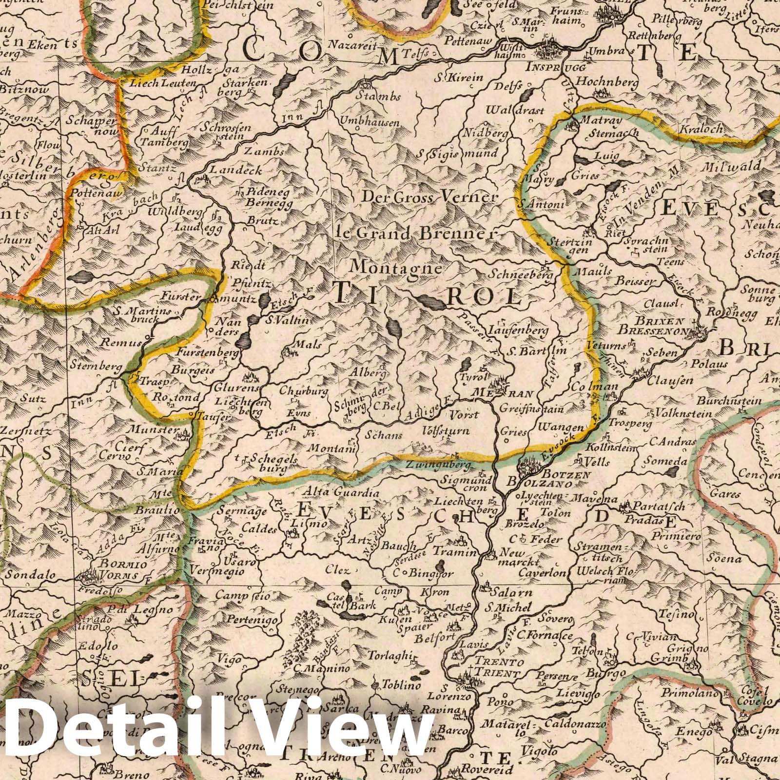 Tyrol, Austria and Italy, 1703 - Historical Map Print