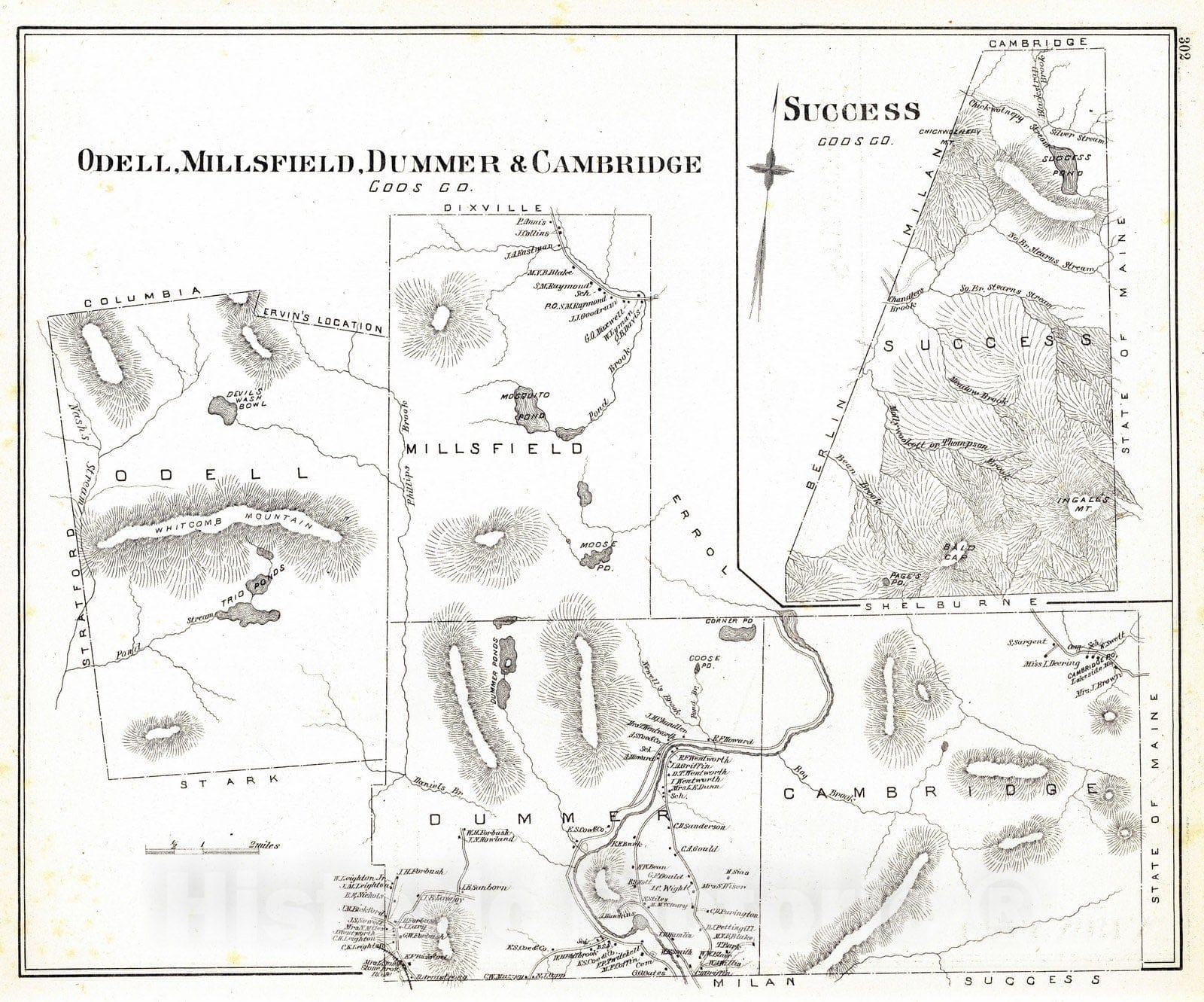 Historic Map : Millsfield (N.H. : Town), New Hampshire, 1892 Odell, Millsfield, Dummer, Cambridge. , Vintage Wall Art