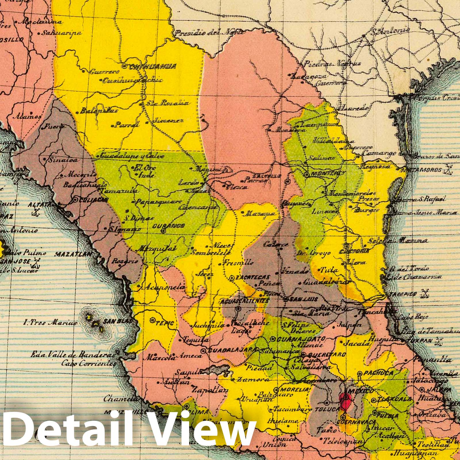 Mexico - River Map, 1899 - Historical Map Print