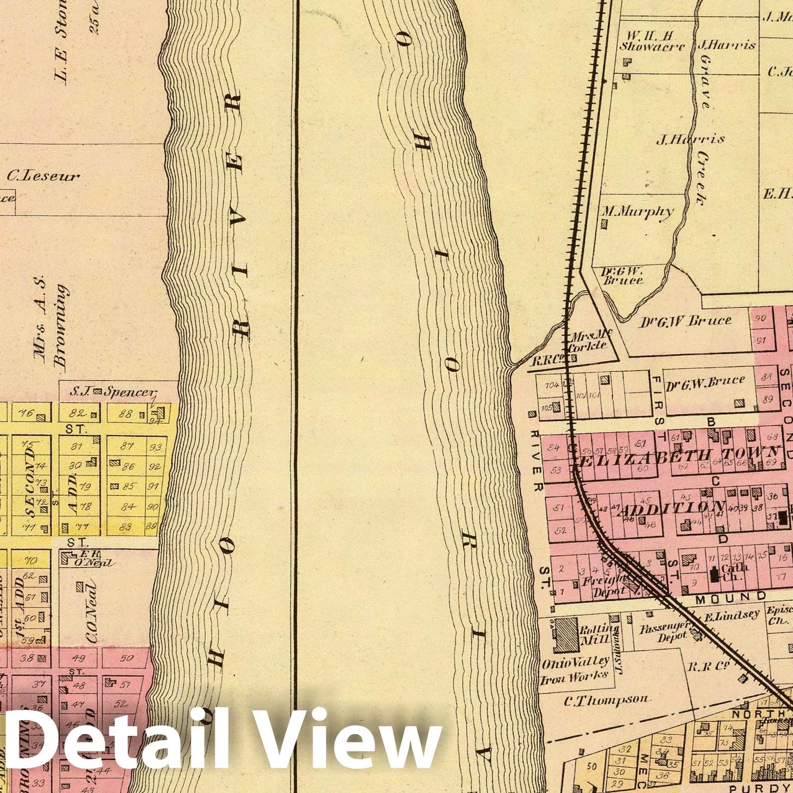 Moundsville, Marshall County, West Virginia; Belpre, Washington County, Ohio - River Map, 1877