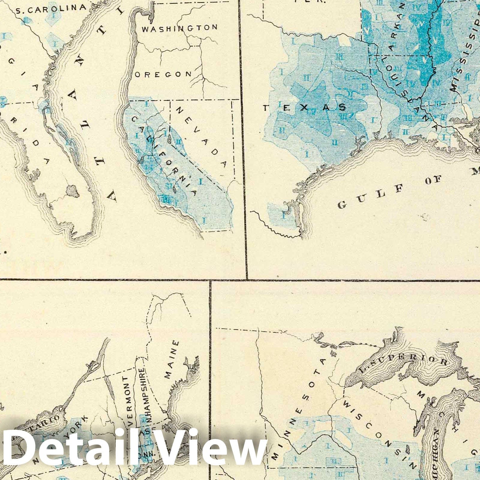 United States - Agriculture and Wealth Map, 1876 - Historical Map Print