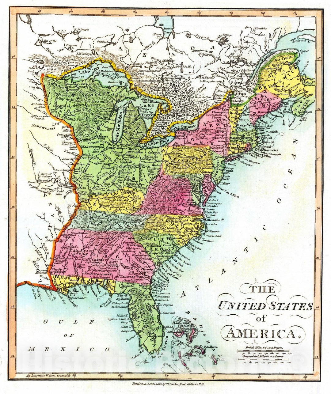 Historic Map : 1812 United States. v2 - Vintage Wall Art