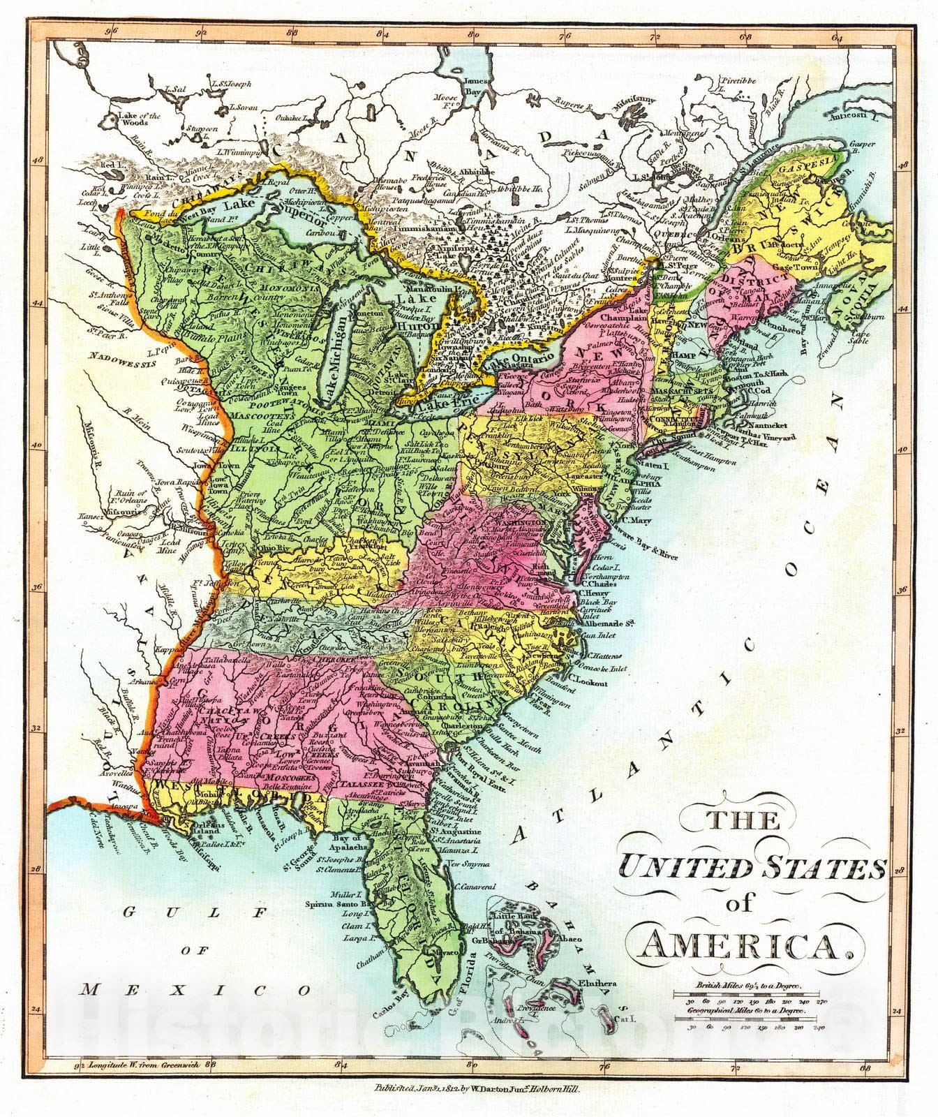 Historic Map : 1812 United States. v2 - Vintage Wall Art