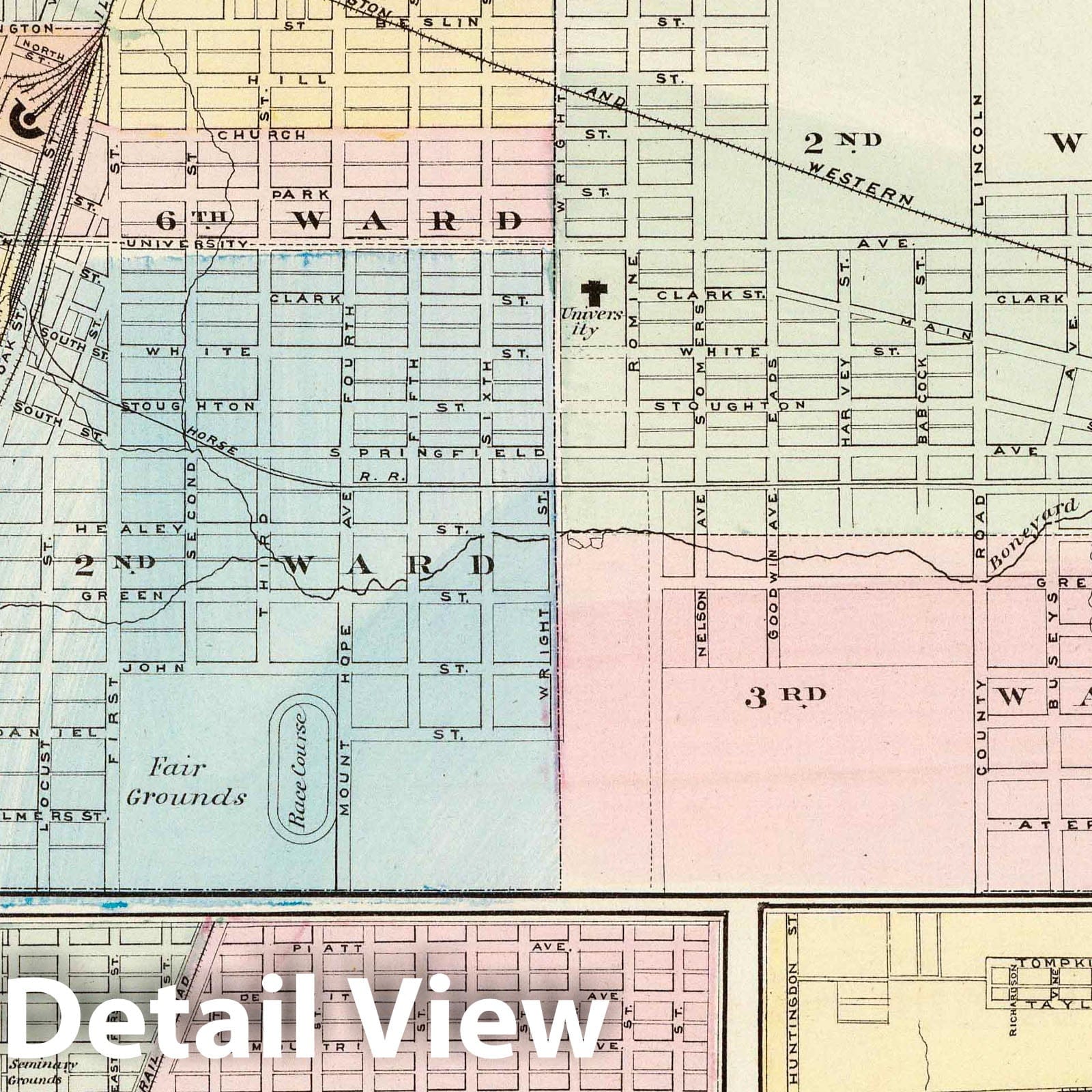 Champaign, Urbana, Mattoon, and Charleston, Illinois 1876 Historical Map Print