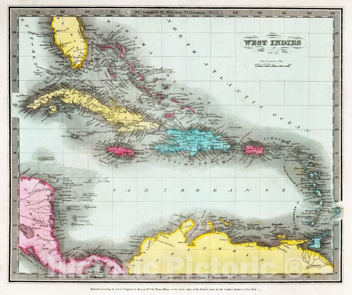 Historic Map : 1835 West Indies. - Vintage Wall Art