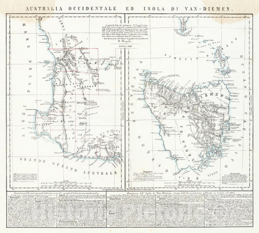Historic Map : Australia, Tasmania 1848 Australia Occidentale ed Isola di Van-Dieman. , Vintage Wall Art