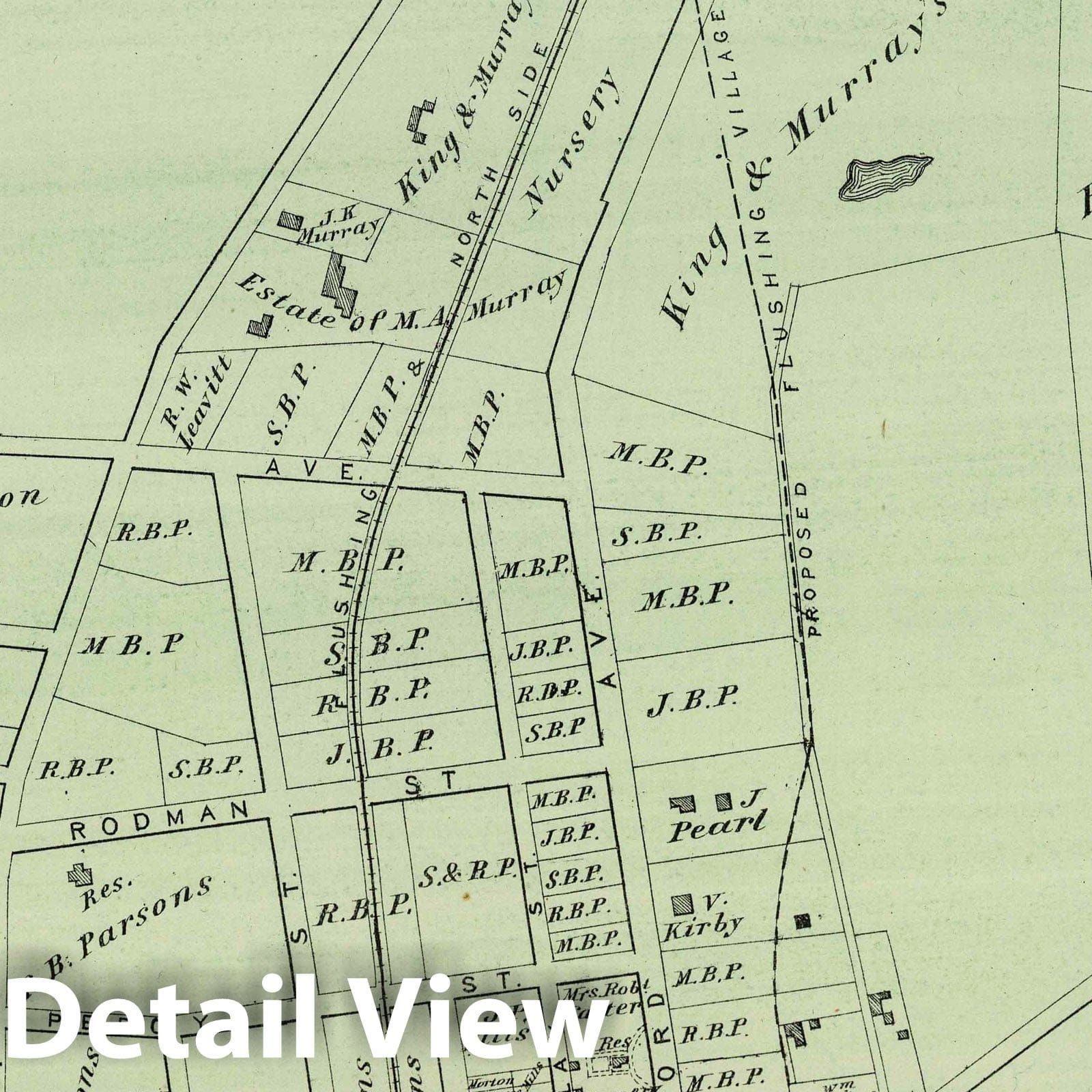 Flushing, Queens County, Long Island Property Map 1873 Historical Reproduction