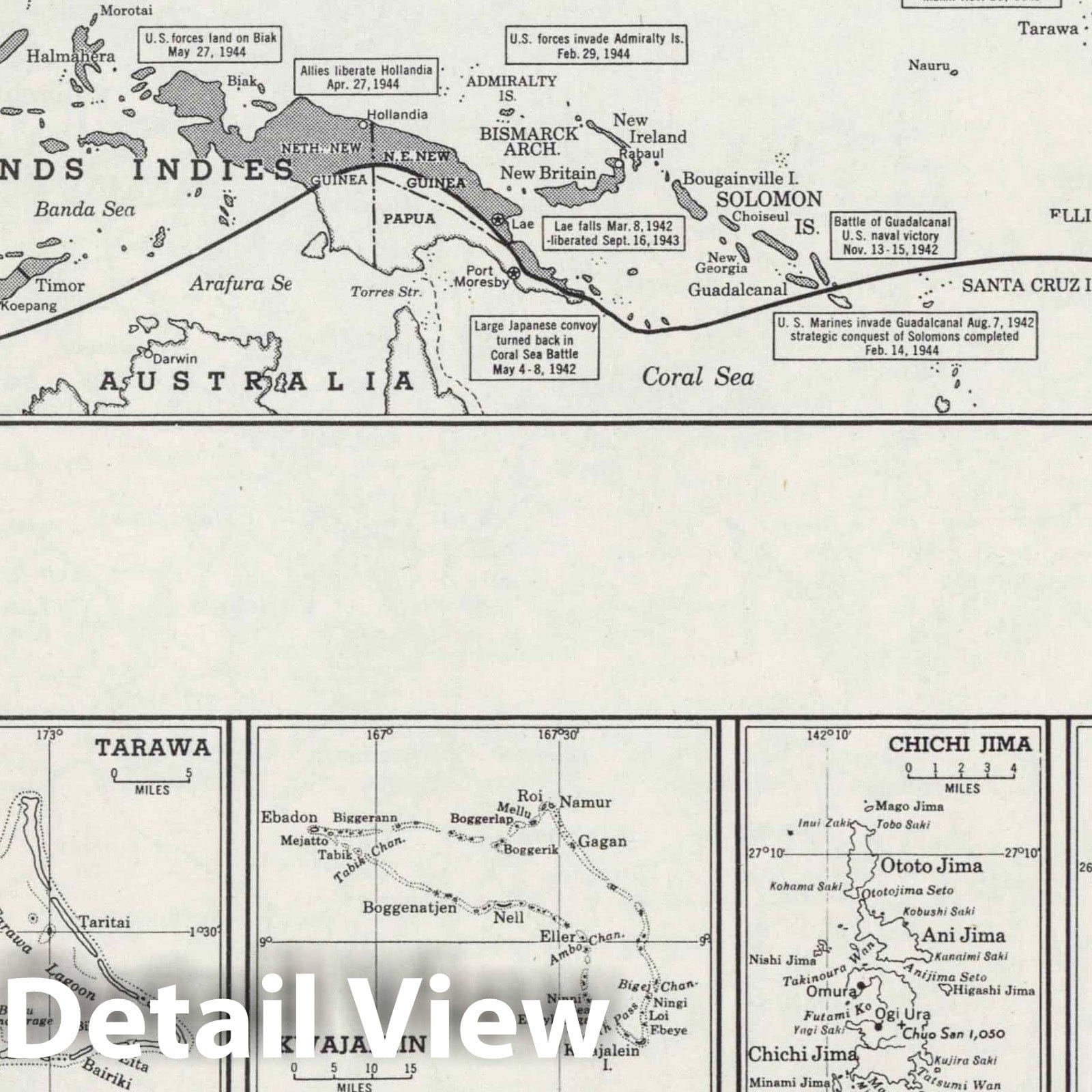 World War II: Pacific Theater - Military Map, 1948 - Hammond's New World Atlas