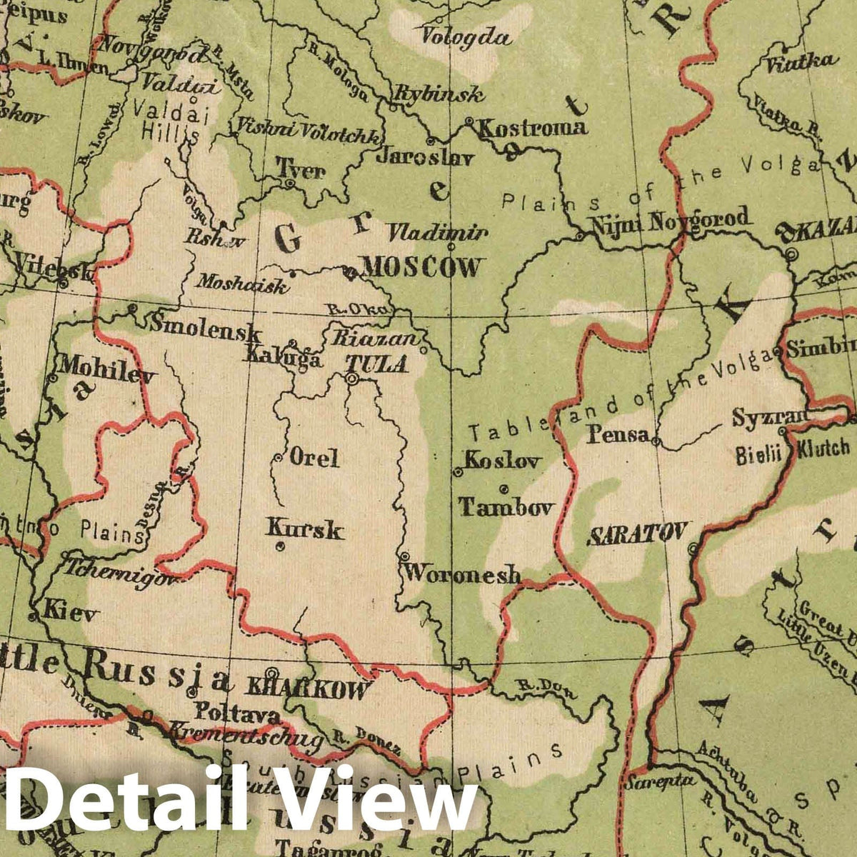 European Russia - Physical Map, 1880 - Historical Map Print