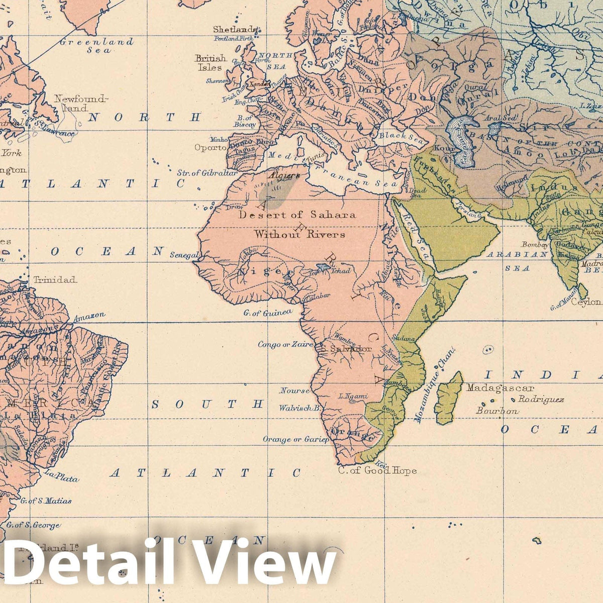 World - River Systems, 1852 - Historical Map Print