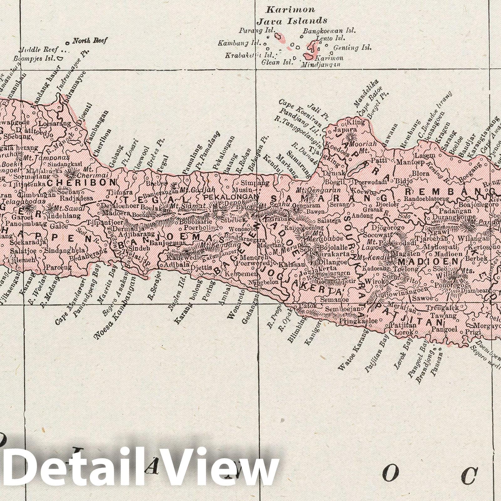 Java, Indonesia - Road Map, 1901 - Historical Map Print
