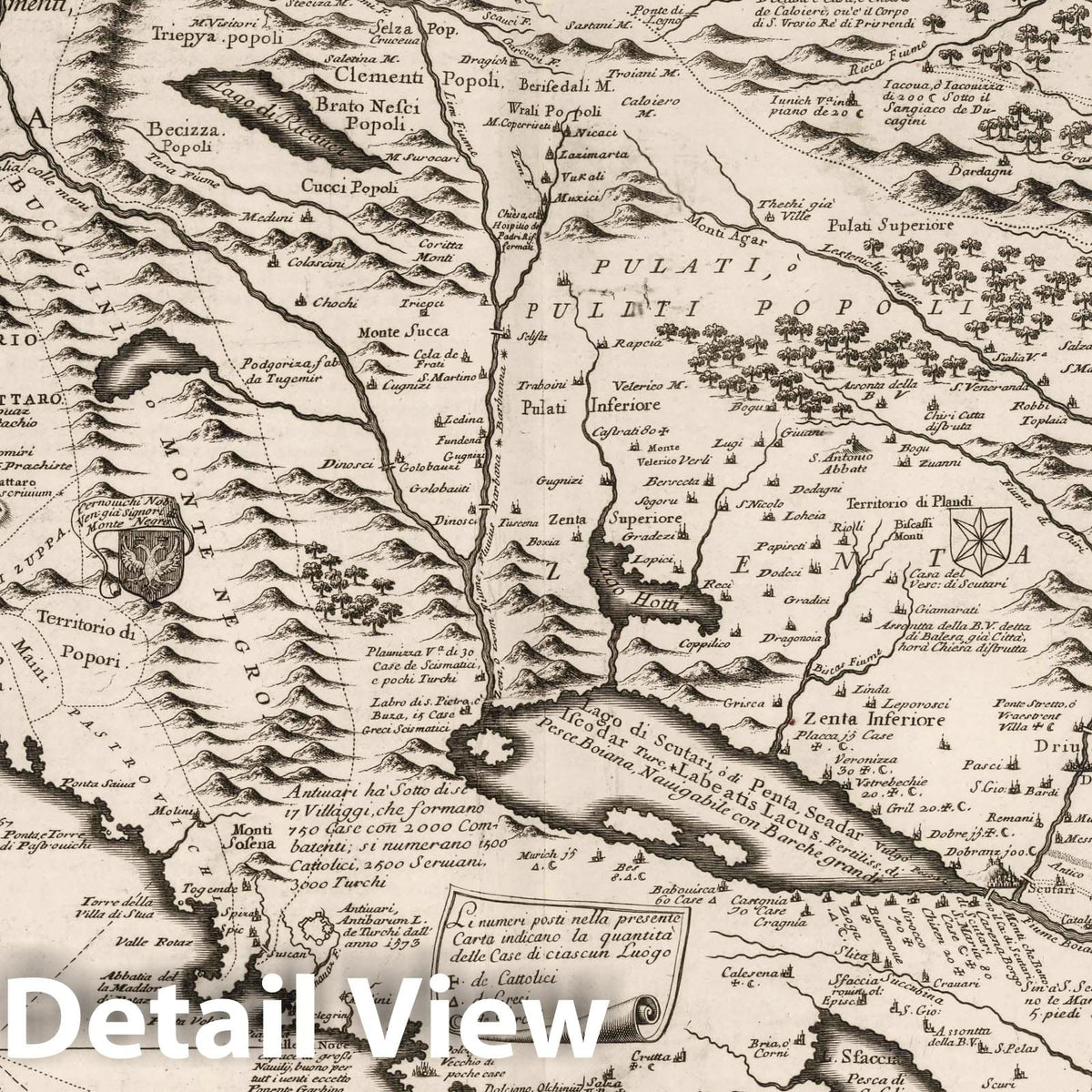 Course of the Rivers Drino and Boiana in Dalmatia, 1693 - Historical Map Print