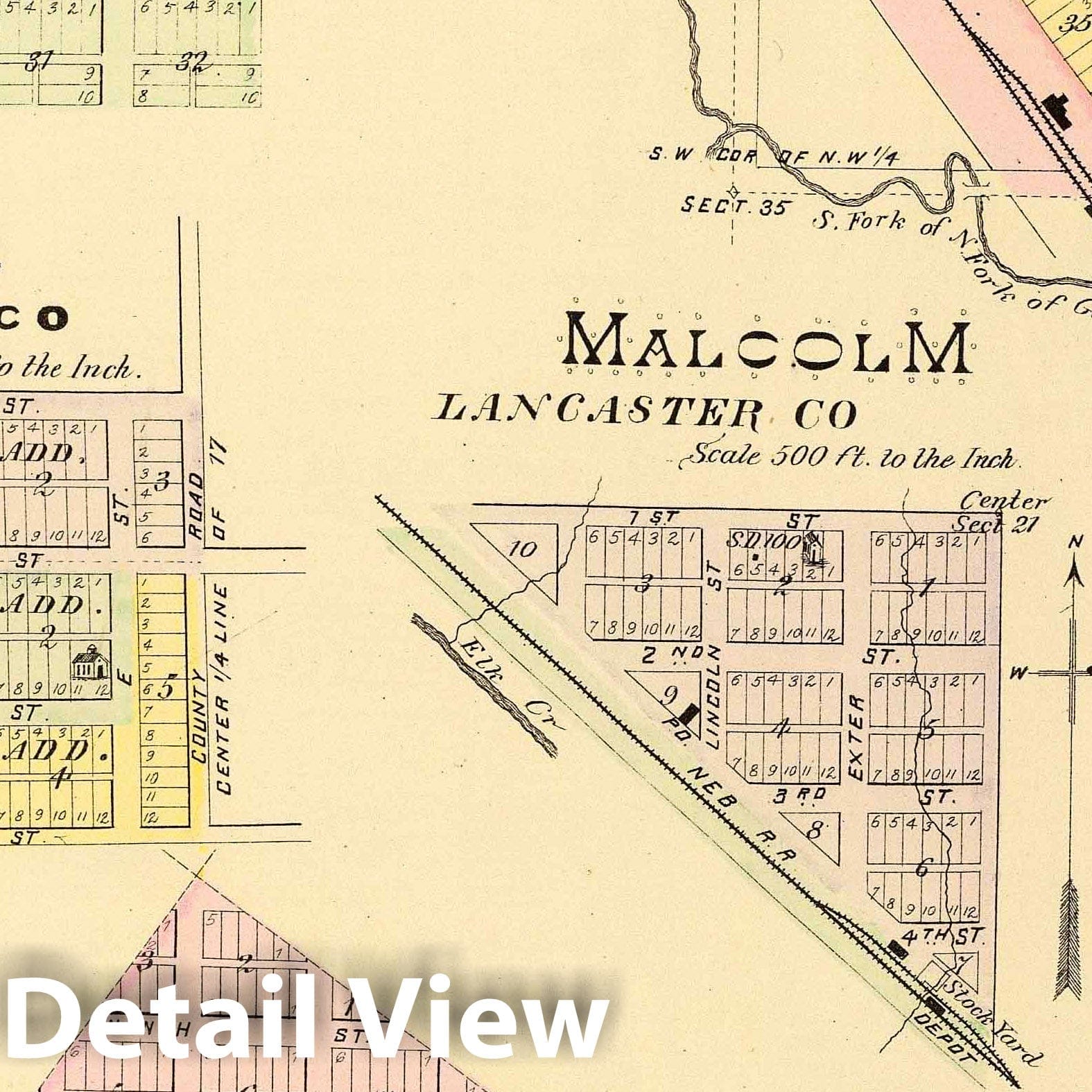 Denver Junction, Weld County, Colorado; Firth, Saltillo, Roca, Malcolm, Lancaster County, Nebraska - Railroad Map, 1885