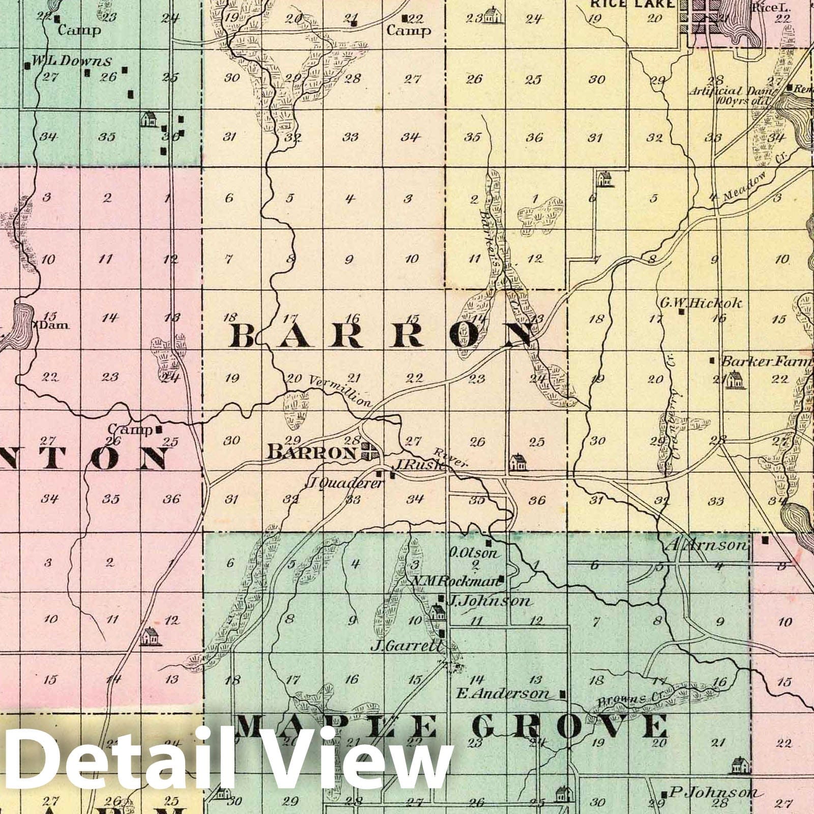 Historic Map : 1878 Map of Barron County, State of Wisconsin. - Vintage Wall Art