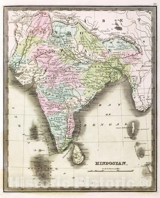 Historic Map : 1848 Hindostan. - Vintage Wall Art