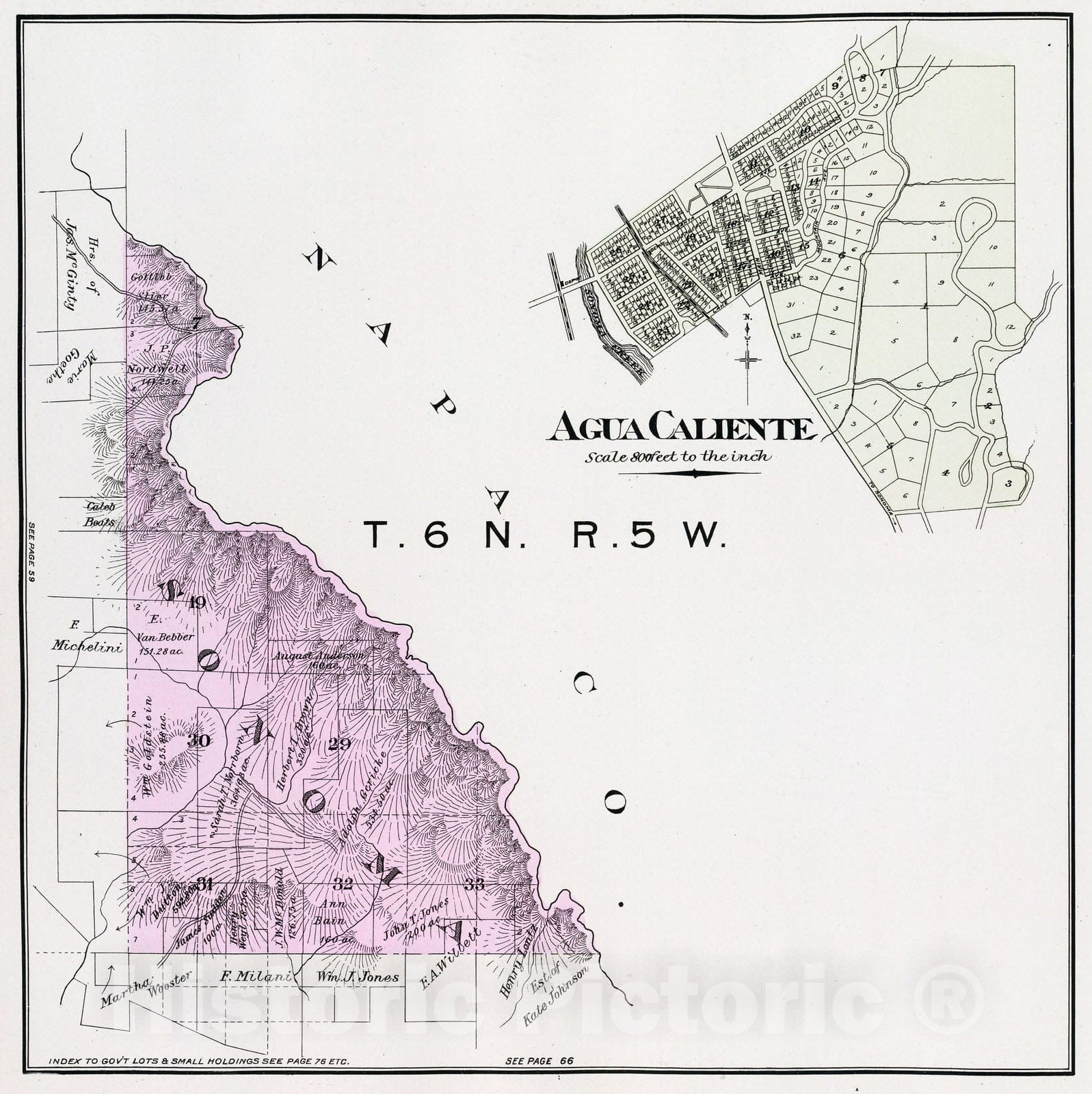 Historic Map : Agua Caliente (Calif), California, 1898 6 N, 5 W; Agua Caliente. , Vintage Wall Art