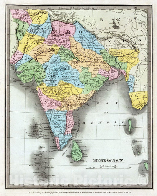 Historic Map : 1835 Hindostan : Vintage Wall Art