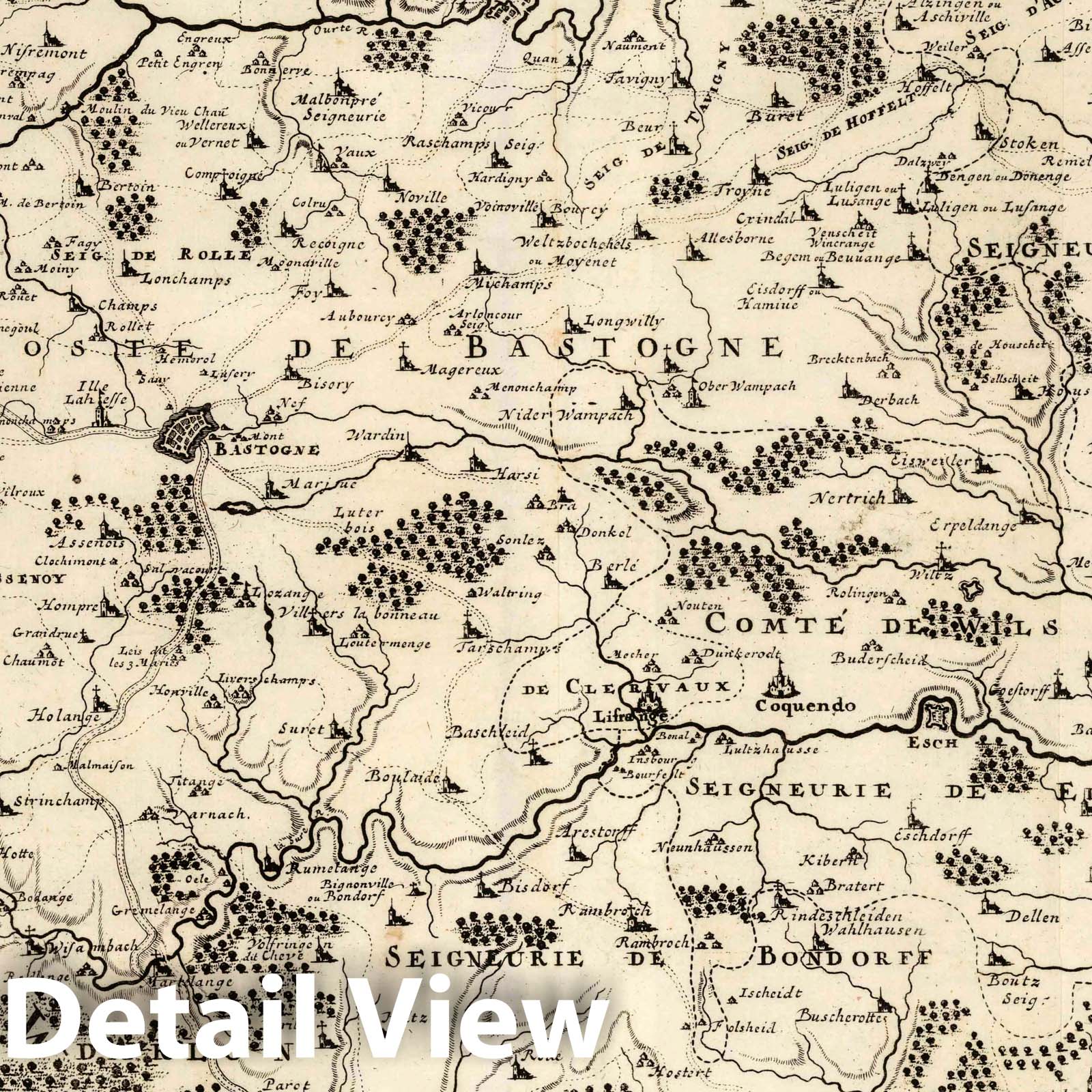 Environs of Luxembourg, Bastogne, Arlon, and La Roche - 1727 Military Map Print