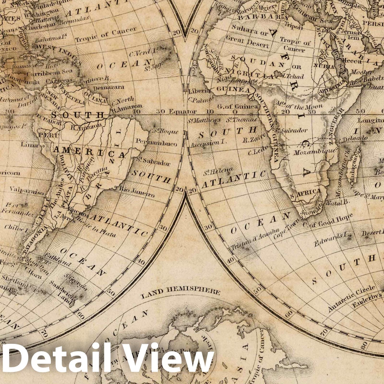 1849 World Map - River Map Historical Reproduction