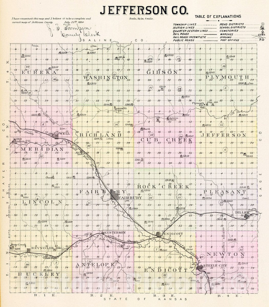 Historic Map : 1885 Jefferson Co. - Vintage Wall Art
