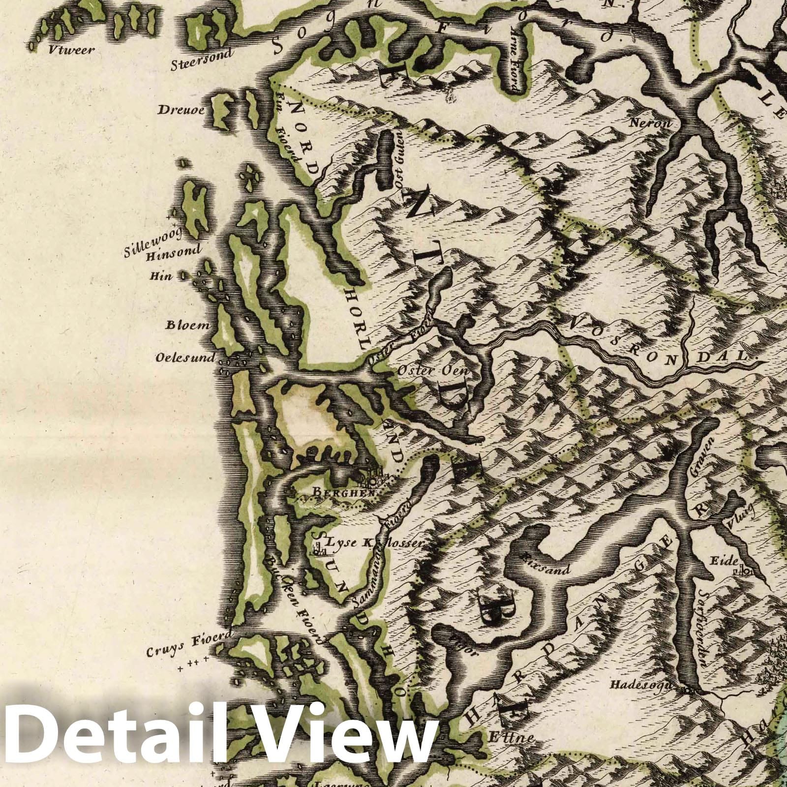 Berghenhus, Norway, 1668 - Hand-Colored Historical Map Print