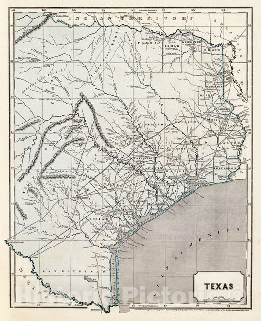 Historic Wall Map : National Atlas - 1845 Texas. - Vintage Wall Art