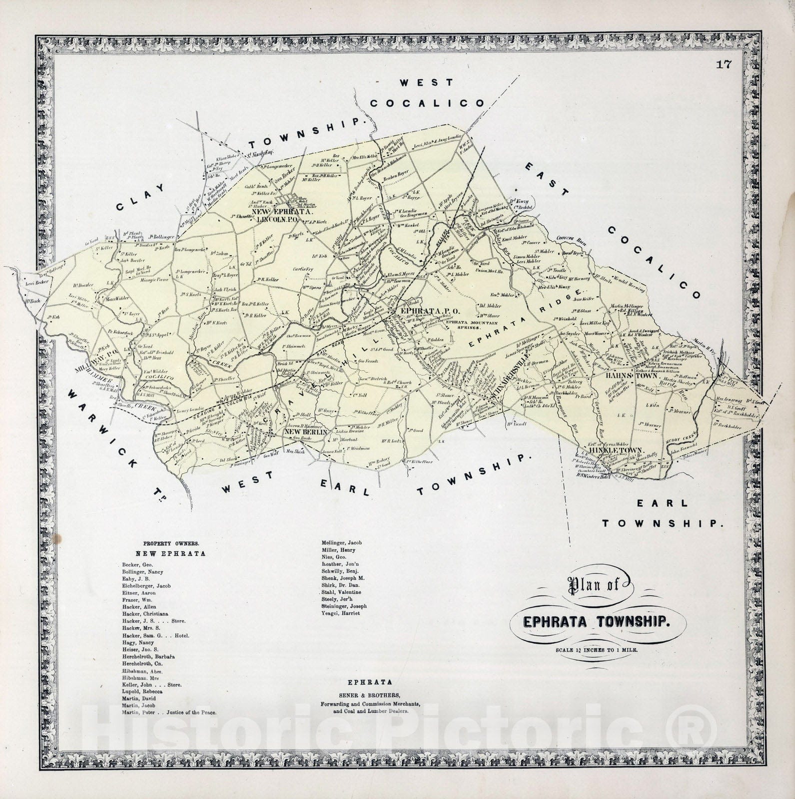 Historic Map : 1864 Ephrata Township, Lancaster County, Pennsylvania. - Vintage Wall Art
